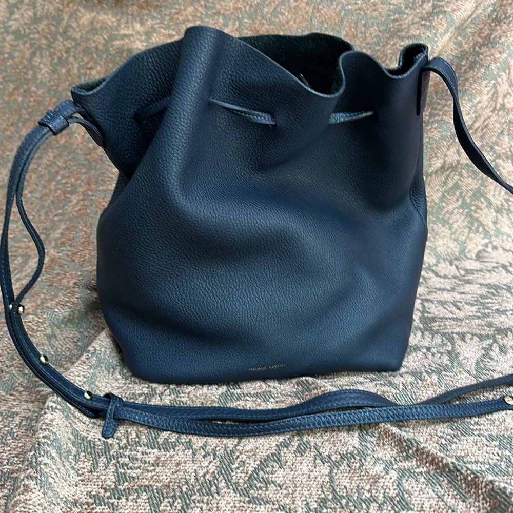 Mansur Gavriel navy leather Bucket Bag in excellent condition.